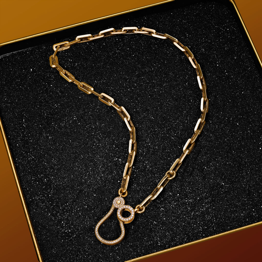 Solid Gold paperclip chain with diamond clasp